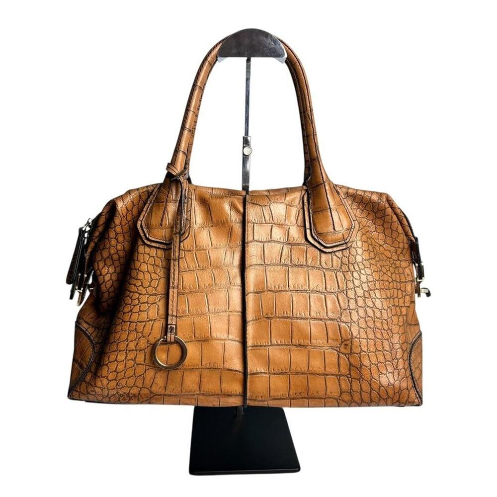 Morgan de Toi Camel Croc-Embossed Leather Tote
